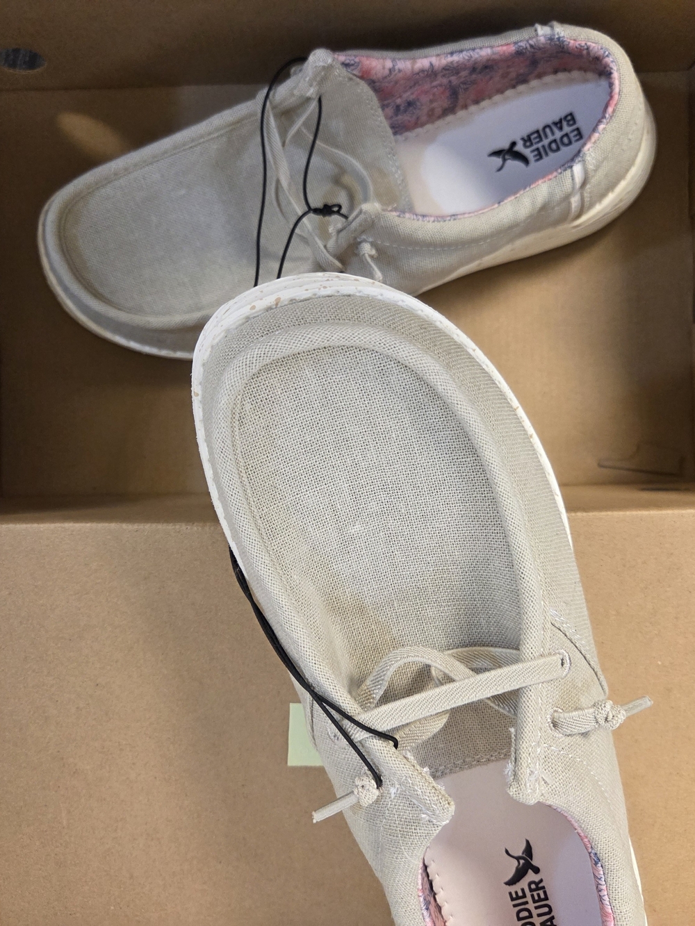 Eddie Bauer Women's Canvas Slip-On Sneakers in Beige with Pink Liner